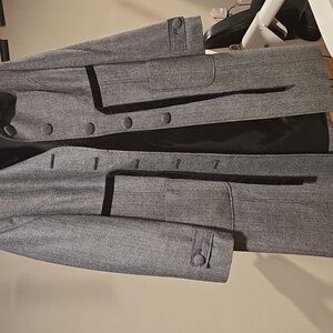 Womens Gray Wool Coat with Black Accents